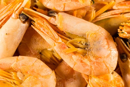 Shrimp red ready. Boiled shrimp pileの写真素材