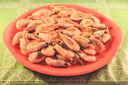 Shrimp red ready. Shrimp in the dashboard.の写真素材