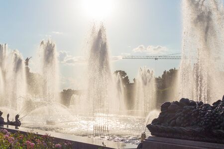 Exhibition fountain VDNH Moscow in the background in dayの写真素材