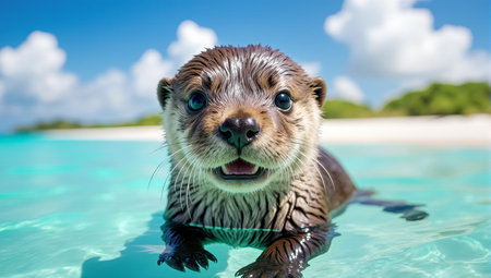 Otter swimming in a pool at Maldives, Indian Oceanの素材