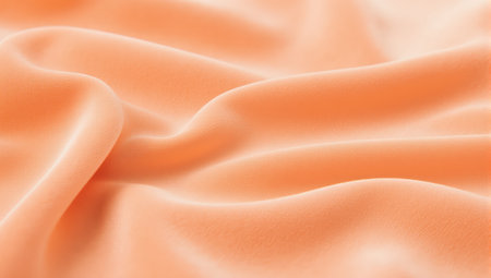 Elegant peach colored silk fabric with soft flowing waves and delicate texture for fashion designの素材