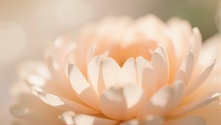 A delicate peach colored lotus flower in bloom with soft natural light for calming and serene backgroundsの素材