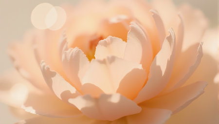 A delicate peach rose in bloom with soft light bokeh background for spring and summer conceptsの素材