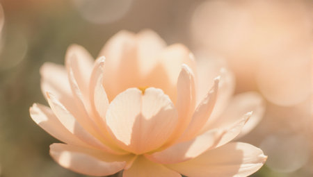 Delicate peach lotus flower in soft morning light close up with blurred backgroundの素材