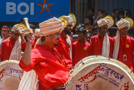 Pune, India - September 4, 2017: Member of Ramanbaug Yuva Manvh, Dhol Tasha Pathak happily smiling...
