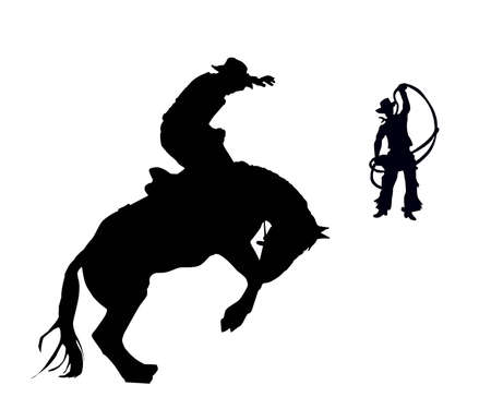 the rider and cowpuncher try to stop the horse.のイラスト素材