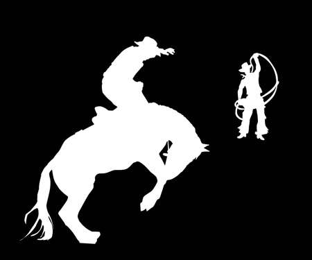 the rider and cowpuncher try to stop the horse.のイラスト素材