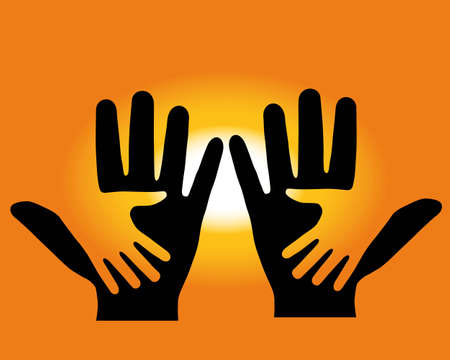 On background of the sundown, are made two handsのイラスト素材