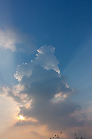 Ray on black cloudの写真素材