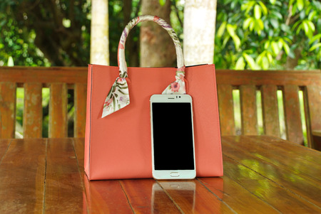 New fashion leather bag for ladies and mobile phoneの写真素材