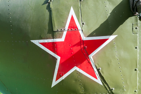 russian red star painted on tankの写真素材