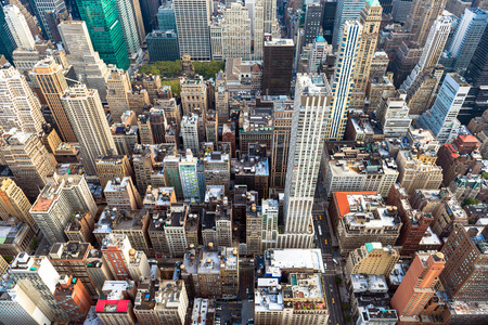Manhattan cityscape with skyscrapers, New York City (aerial view)の写真素材