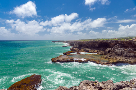 Atlantic Ocean and rocks on the north point of the island Barbados (Animal Flower Bay)の写真素材