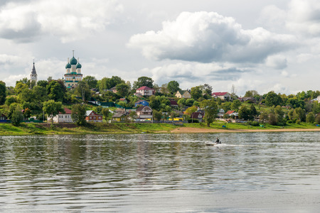 landscape of town Tutayev on the banks of the river Volga (city of Russian Golden ring)の写真素材