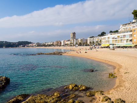 View of the coast from the medieval fortress of Villa Vella, Tossa de Mar, Costa Brava, Catalonia, Spainの写真素材