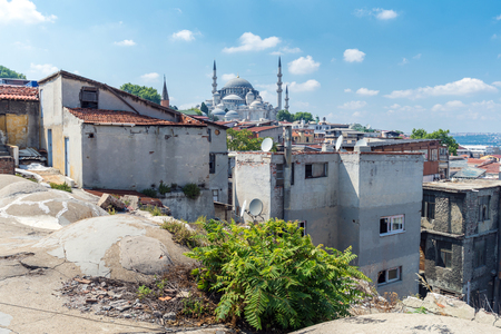 View of city Istanbul from old roof, Turkeyの写真素材