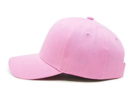 Mock up blank baseball cap pink side view on white backgroundの写真素材