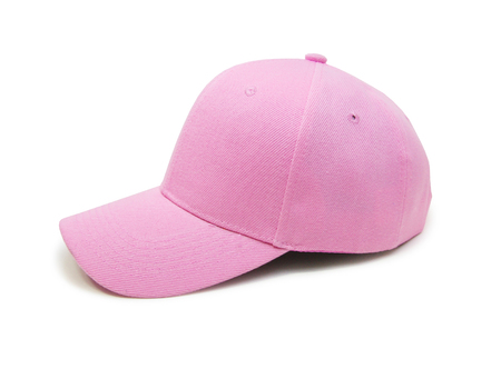 Mock up blank baseball cap pink isolated view on white backgroundの写真素材