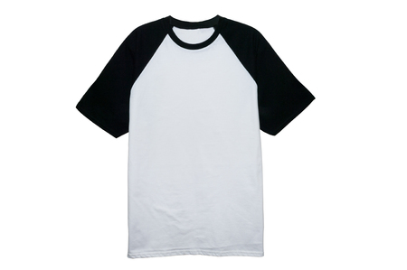 Blank sleeve Raglan t-shirt color white / black on white backgroundの写真素材