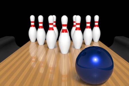 Bowling pins and ballの写真素材