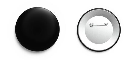 Empty pin badges black color front and back view on white backgroundの写真素材