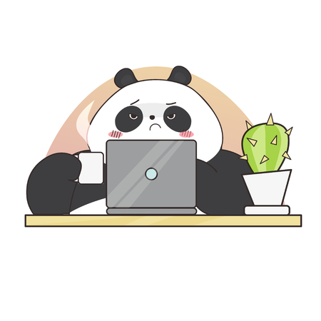 Cute panda character at work. Vector illustrationのイラスト素材