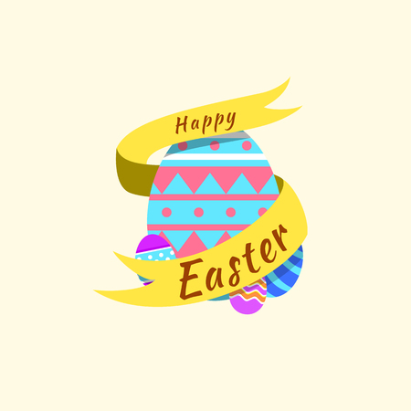 Funny and Colorful Happy Easter greeting card with illustration of eggs, banner, flag and text. can use for easter day bannerのイラスト素材