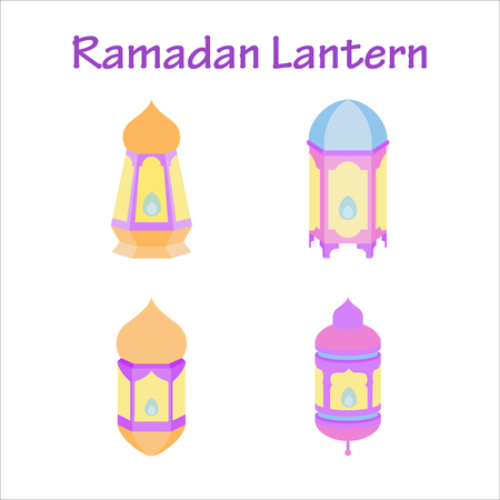 ramadan lantern set or collection can use for background and asset illustration with ramadan kareem and eid mubarak topic with pastel color and flat isolated design styleのイラスト素材
