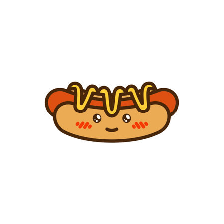 vector icon of cute doodle fast food hot dogのイラスト素材