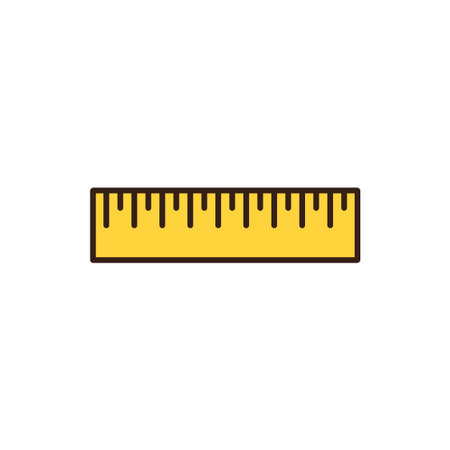 a yellow ruler. It is rectangular with a dark brown outline and features black measurement markings along its top edge.のイラスト素材