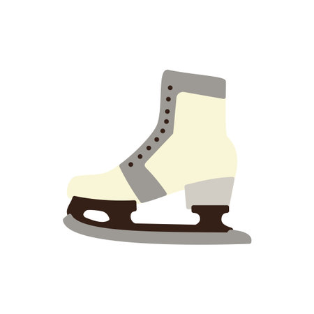 ice skate with a cream-colored boot, grey accents, and a dark brown blade.のイラスト素材