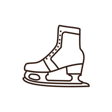 ice skate with a cream-colored boot, grey accents, and a dark brown blade.のイラスト素材