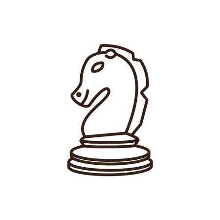 grey chess knight piece with a dark brown outline and base, set against a white background.のイラスト素材