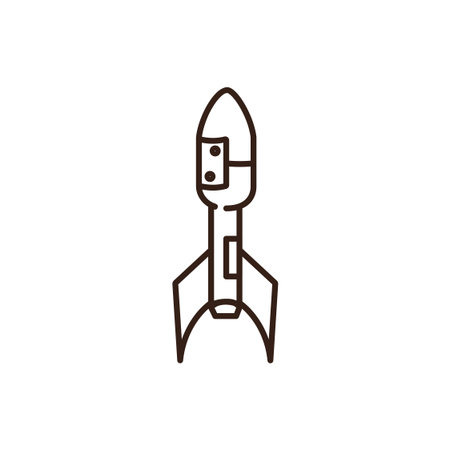 line art of a cartoon-style rocket with a blue body, a pointed top, pink fins, and a small window on its side draw in awesome doodle styleのイラスト素材
