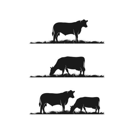 Black angus vector illustration. Grass silhouette livestock farm logo designのイラスト素材