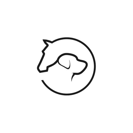Emblem, stamp animal care horse and dog logo, dog and horse line vector symbolのイラスト素材