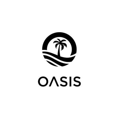 Letter O and desert illustration with tall palm tree logo designのイラスト素材