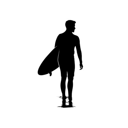 Silhouette of a surfer carrying his surfboardのイラスト素材
