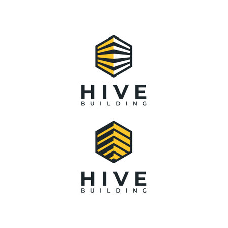 Hive and Building, Logo design and Hive emblem vector, hexagonのイラスト素材