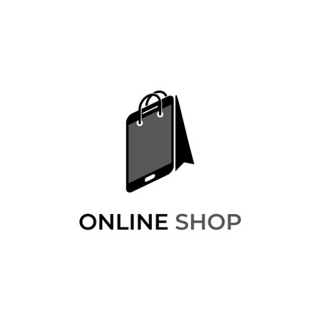 Online shop logo design inspiration. cellphone with shopping bagのイラスト素材