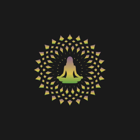 Light yoga. meditation in a round gradient mandala. Symbol of secret knowledge, harmony of soul and body, wisdom, religion.のイラスト素材