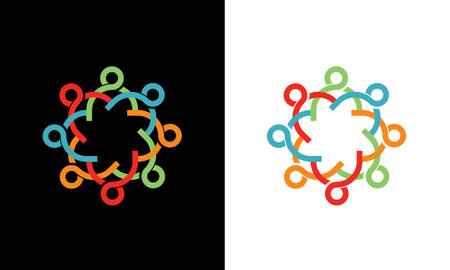 Teamwork family, coworkers emblem sign symbol logotype.Abstract people symbol, togetherness and community concept design, social connection iconのイラスト素材