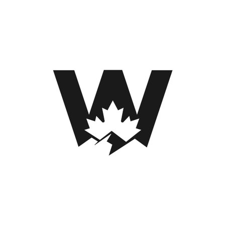creative letter W with maple leaf and mountainのイラスト素材