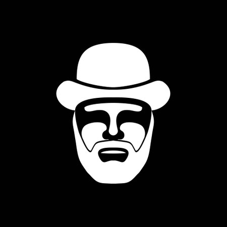 Illustration Man with a hat, Italian Mafioso Face on black background.のイラスト素材