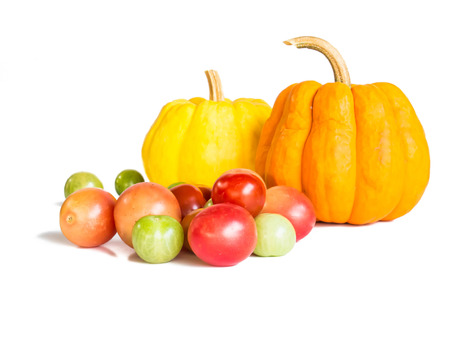close-up still life with mixed vegetables, isolated on white backgroundの写真素材