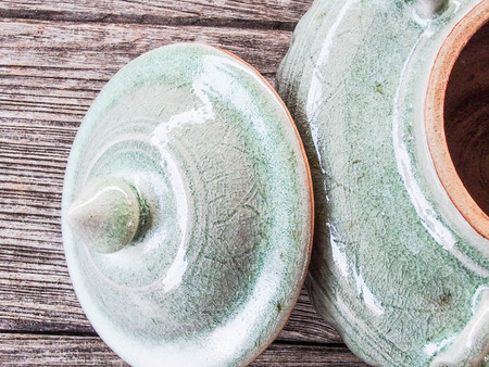 Green vase isolated on a white backgroundの写真素材
