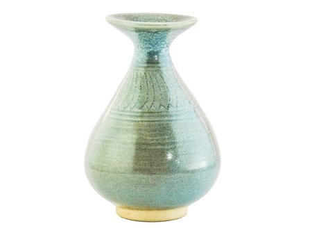Green vase isolated on a white backgroundの写真素材