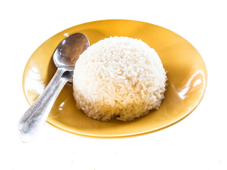 Bowl of Rice on White Backgroundの写真素材