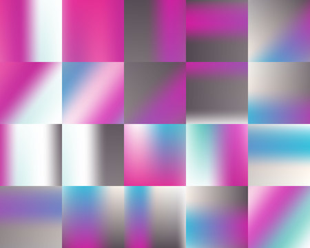 Bright spotted striped magenta blue white gray rainbow gradient background set. Diagonal, vertical and horizontal texture.のイラスト素材