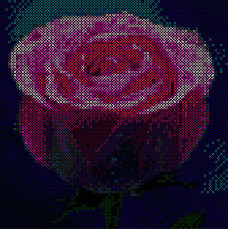 Colorful rose cross stitch technique Vector embroidery illustration.のイラスト素材